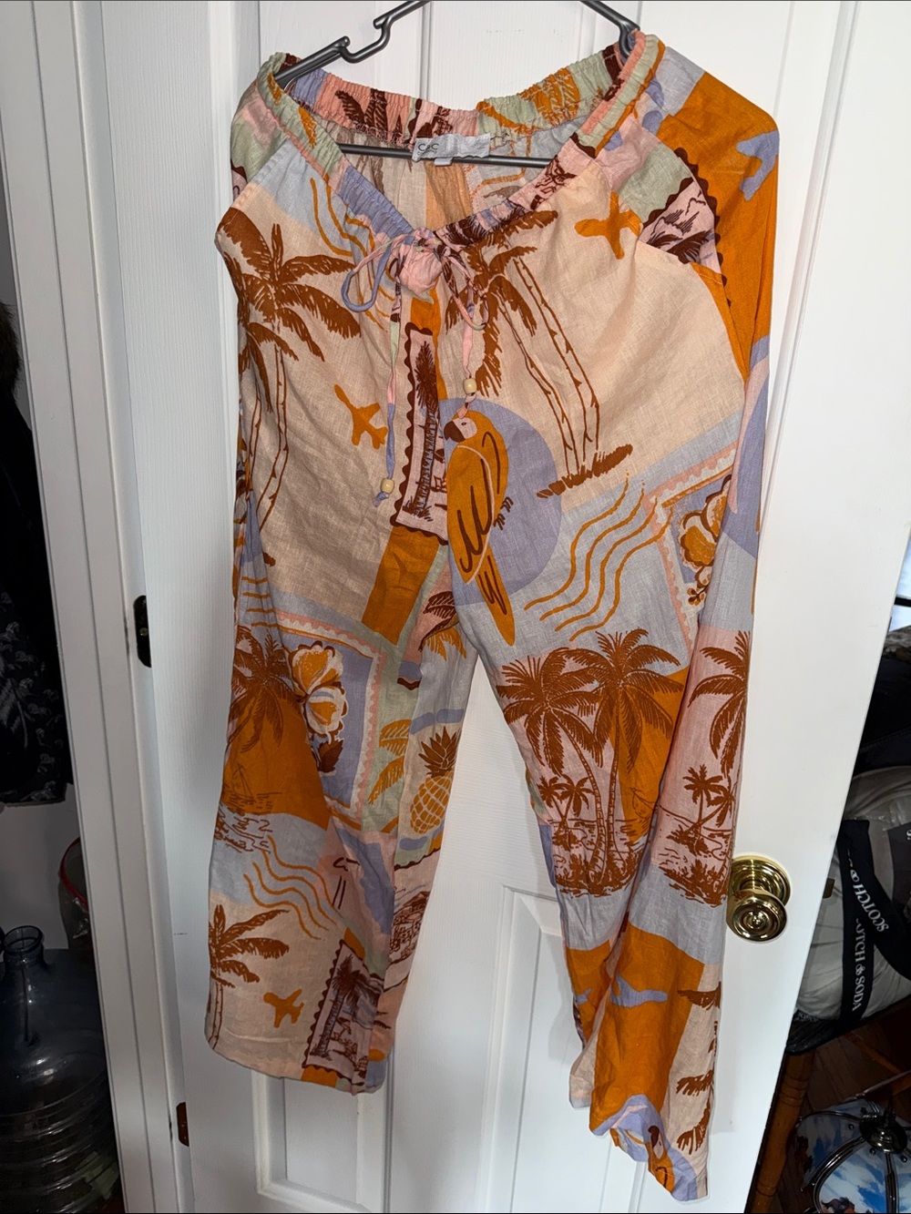 Women’s Tropical Print Wide-Leg Pants — Orange Multi